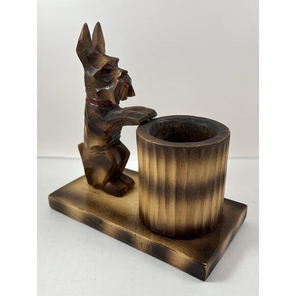 Vintage Wooden Scottish Terrier Pencil Holder‎ Solid Wood Carved Scottie Scotty - Picture 1 of 11